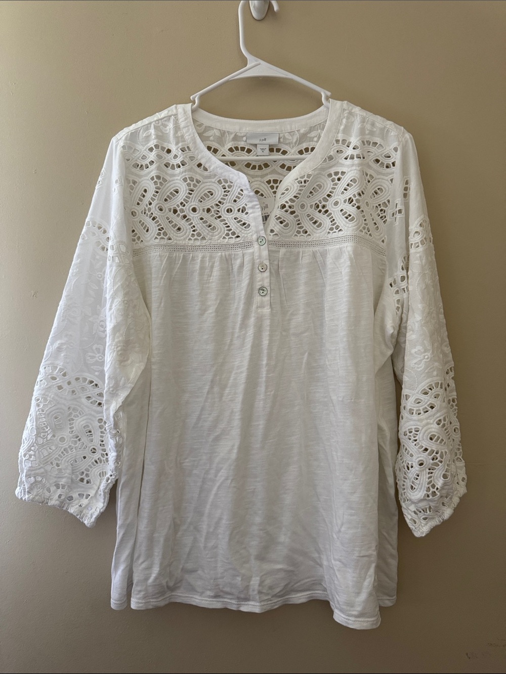 J. Jill White Lace Yoke Henley Top